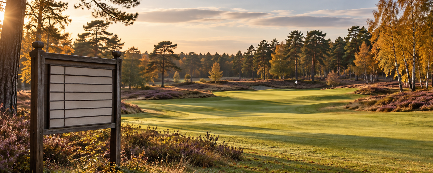 Herfstlicht over een verlaten golfbaan