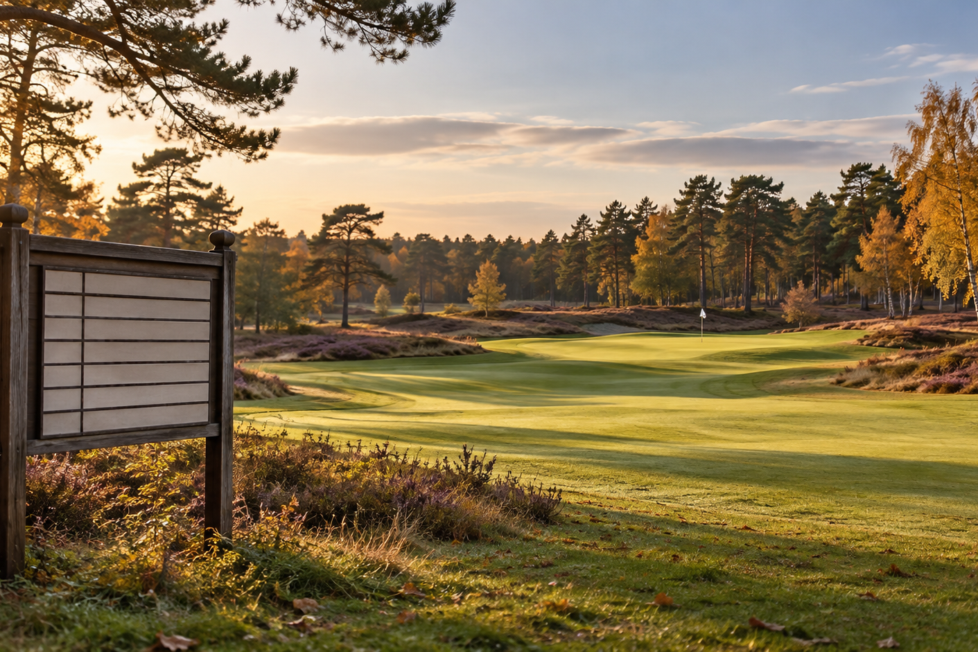 Herfstlicht over een verlaten golfbaan