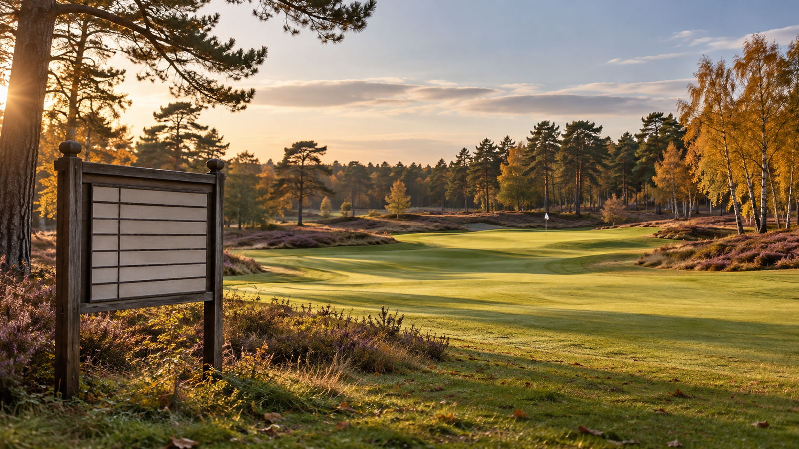 Herfstlicht over een verlaten golfbaan